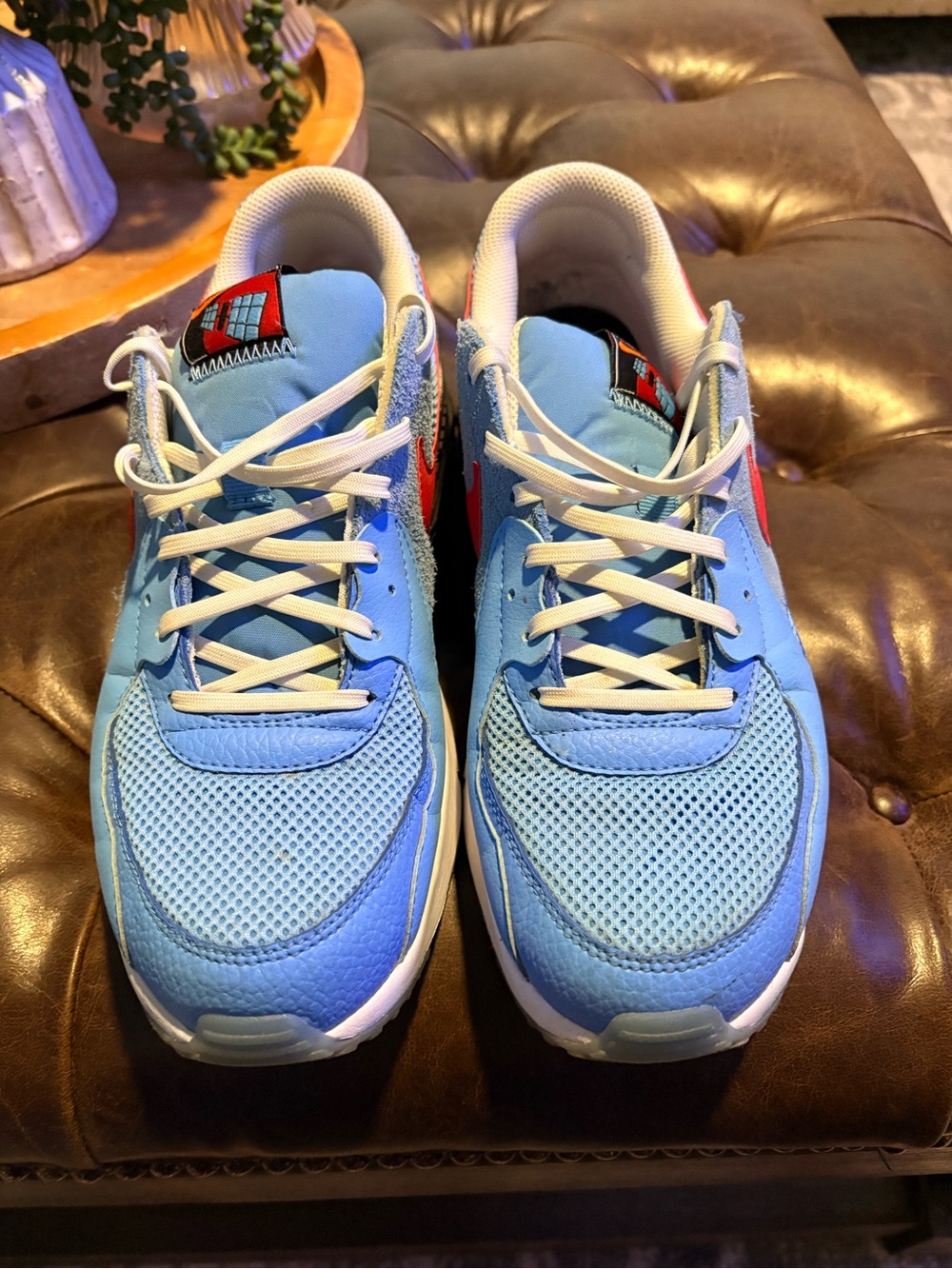 Nike Men’s Light Blue Mesh Sneakers with Red Swoosh